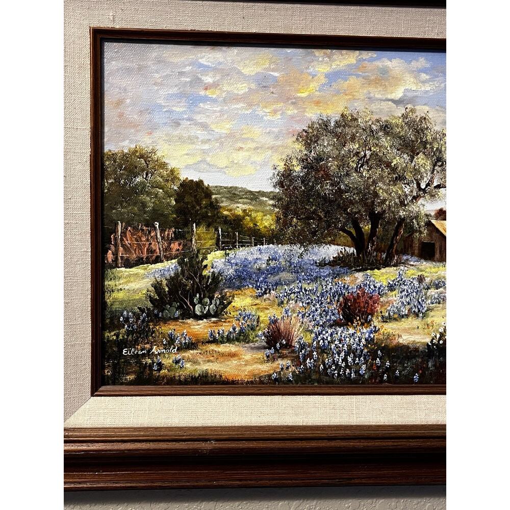 VTG Texas Bluebonnet Oil Painting on Canvas - Hill Country- Signed Eileen Arnold - Picture 9 of 15